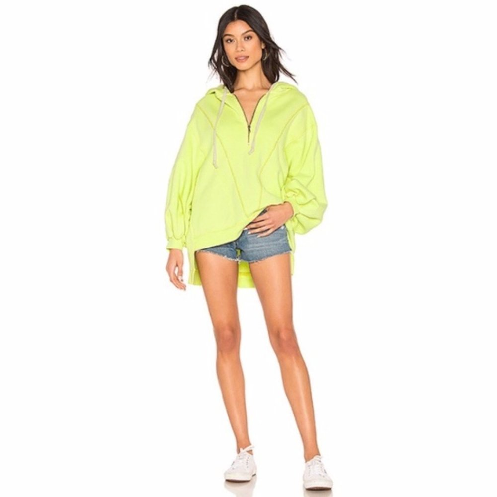 NWT FREE PEOPLE  High Road Pullover Hoodie Lime - Picture 3 of 4